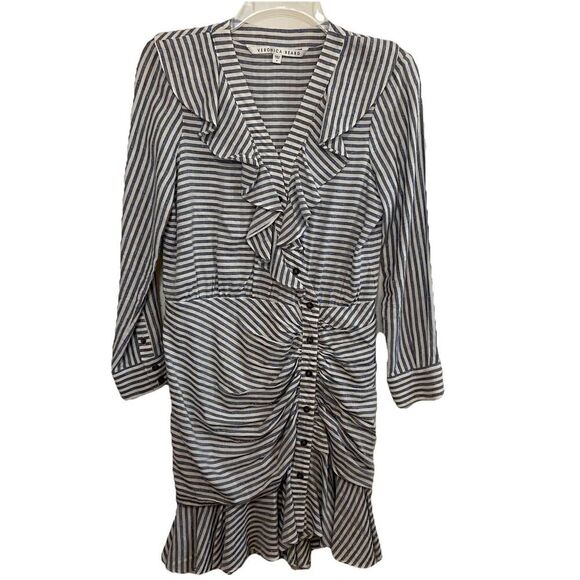 Veronica Beard Kai Mini Dress Blue White Stripe Swiss Dot Ruffle Size 4 - Picture 13 of 14
